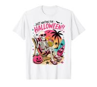 Just Waiting for Halloween Beach Squelette Tropical Sunset T-Shirt Graphique avec Valeur
