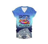 Just Waiting for Halloween Shirt Squelette Graphic T-Shirt Drôle Halloween T-Shirt, bleu, 3XL