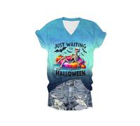 Just Waiting for Halloween Shirt Squelette Graphic T-Shirt Drôle Halloween T-Shirt, bleu ciel, 3XL