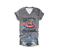 Just Waiting for Halloween Shirt Squelette Graphic T-Shirt Drôle Halloween T-Shirt, gris, 4XL