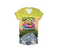 Just Waiting for Halloween Shirt Squelette Graphic T-Shirt Drôle Halloween T-Shirt, jaune, XL