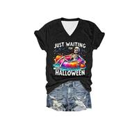 Just Waiting for Halloween Shirt Squelette Graphic T-Shirt Drôle Halloween T-Shirt, Noir , XL