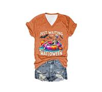 Just Waiting for Halloween Shirt Squelette Graphic T-Shirt Drôle Halloween T-Shirt, Orange, 3XL
