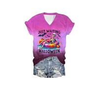 Just Waiting for Halloween Shirt Squelette Graphic T-Shirt Drôle Halloween T-Shirt, Rose, XL