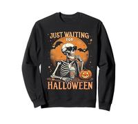 Just Waiting for Halloween Squelette drôle Jack O Lantern Sweatshirt