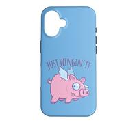 Just Wingin' It Derpy Flying Pig Coque pour iPhone 16