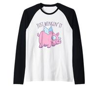 Just Wingin' It Derpy Flying Pig Manche Raglan