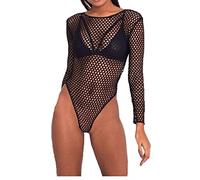 Justaucorps à manches longues en résille pour femme Taille 36-54 - Noir - X-Large