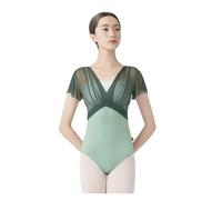 Justaucorps Danse Justaucorps de danse for femmes, justaucorps en nylon épissé à manches courtes, body ballet plissé, faux gymnastique deux pièces for adultes(Green,L 165cm to 170cm)