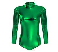 Justaucorps de ballet à manches longues pour femme - Justaucorps de danse - Combinaison de gymnastique - Combinaison de danse - Costume une pièce métallique - Haut de sport, vert foncé, S