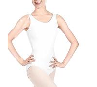 Justaucorps de danse de ballet sans manches à col rond en coton uni pour fille, blanc, 11-12 ans