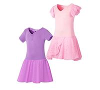 Justaucorps de danse pour fille avec jupe, ballerine, tenue de ballet, tenue de danse, 5-12 ans, lot de 2, manches flutter pour manches courtes., Manches courtes + flutter Sleeve, lavande + rose,