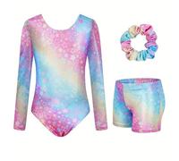 Justaucorps de Gymnastique à Manches Longues pour Filles avec imprimé numérique Tissu Extensible pour l'entraînement et la Danse Classique Confortable et performant (3-4 Years)