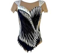 Justaucorps De Gymnastique Rythmique pour Femmes Fille Crew Neck Athletic Body Sparkly Dance Unitards, Black, 4XL