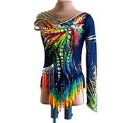 Justaucorps Gymnastique Rythmique Femme Body De Compétition Scintillant pour Fille Fait Main Robe De Patinage Artistique Déguisement De Patinage sur Glace Jupe De Patin À roulettes,A,11_13Years
