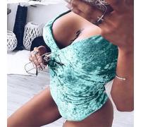 Justaucorps sans manches en velours avec col en V pour femme, combinaison adaptée pour les vêtements de nuit et les boîtes de nuit (S, vert)