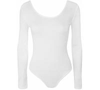 Justaucorps extensible à manches longues pour fille avec col rond uni, blanc, 11-12 ans