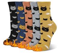 Justay Pucott 5 Paires de Chaussette Femme en Laine, Chaussettes Chaudes pour Femmes, chaussettes pour chat romanes et mignonnes adaptées aux femmes et aux fillese doux chaud pour hiver EU36-41