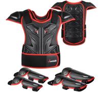 JUSTDOLIFE Équipement De Protection De Moto pour Enfant, 5 PièCes Nouveau Type GenouillèRe Respirante CréAtive Equipement Moto Cross Enfant pour Tout-Terrain Cyclisme Ski Patinage (Noir Rouge)