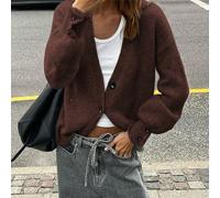 Juste Masa Cardigan col V à manches longues en tricot côtelé, boutonné devant, couleur unie, décontracté et élégant, pour femmes, automne et hiver, retour à l'école L,M,S,XLUnicoloreLaine peignée
