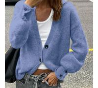 Juste Masa Cardigan col V à manches longues en tricot côtelé, boutonné devant, couleur unie, élégant et décontracté pour l'automne et l'hiver, pour le retour à l'école des femmes L,M,S,XLUnicoloreLain