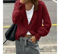 Juste Masa Cardigan col V à manches longues en tricot côtelé, boutonné devant, couleur unie, élégant et décontracté pour l'automne et l'hiver, pour le retour à l'école des femmes L,M,S,XLUnicoloreLain