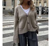 Juste Masa Femmes Automne et Hiver Retour à l'école Couleur unie Décontracté Lâche Boucle Avant Poche Manteau Pull Ample à Manches Longues L,M,S,XLUnicoloreLaine peignée