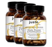 Juste Paris Cure cheveux anti chute et pousse - Femme & Homme - Pousse, Fortification & Densité - Complément Alimentaire Cheveux - Biotine, Zinc, Vitamines - Formule naturelle - 180 Gélules - 3 Mois