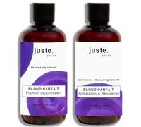 Juste Paris - Pack Shampoing dejaunisseur et après shampoing violet - Routine Blond parfait - Neutralise les reflets jaunes - Éclat et hydratation - 2x 250ml