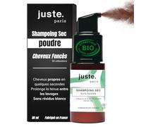 Juste Paris Shampoing Sec Poudre Bio - Cheveux Foncés - Sans Résidus Blancs - Absorbe l’Excès de Sébum & Rafraîchit les Racines - Permet d’espacer les shampoings - Parfum Yuzu - Sans aérosol
