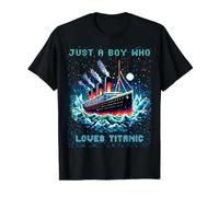 Juste Un garçon Qui Aime Le RMS Titanic, Le Remembrance Titanic, Les garçons T-Shirt Graphique avec Valeur, Homme, Noir, XL