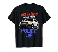 Juste un garçon qui aime les voitures de police, les amoureux des véhicules et les enfants T-Shirt