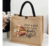 Juste une fille qui aime les livres Sac fourre-tout en lin avec motif de lettres, cadeau amusant avec éléments de motif de lettres, cadeau pour sœur, sac de rangement de Noël, grand sac fourre-tout en