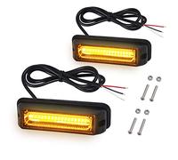 Justech 2pcs 9cm COB LED Lampe Stroboscopique 16 Modes de Flash Feux d'Urgence Ambre Lumière d'Avertissement Feux de Balise Clignotant 12/24V Universel pour Voiture Camion Remorque Caravane Camper Van