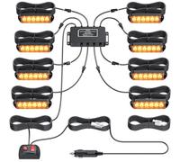 Justech 8pcs 6LED Feu d'Avertissement Clignotant Avant Stroboscopique 30 Modes IP65 Étanche Radar pour Urgence 12/24V Réparation Camion Voiture Ambre