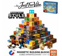 JustForVibe - Jeu de Construction 300 Blocs Magnétiques Enfant - Cubes 3D Aimantés Style Minecraft - Jouet Éducatif STEM 300 PCS