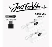 JustForVibe - Lot de 2 Power Bank 5000mAh USB-C - Mini Batterie Externe de Poche - Compatible iPhone dès iPhone 15 et Android