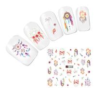 JUSTFOX - Tattoo Nail Art Attrape-rêves Plume Fleurs Stickers Ongles Pied Water Decal