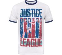 Justice League Homme Personnage Strips Ringer T-shirt NS4414 (S) (Blanc)