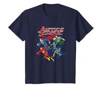 Justice League Pixel League Superheroes T-Shirt, Enfant, Bleu Marine, 8 Ans