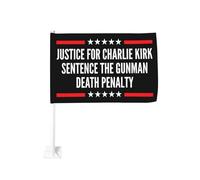 Justice pour Charlie Kirk Condamne le tireur Peine de mort Drapeaux Clip de fenêtre personnalisé Extérieur Procession Drapeau de voyage Drapeau de voiture