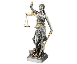 Justice romaine de 33 cm avec épée, balance et code des lois affinés à la feuille d'or