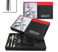 Justinus Style Art Ménagère complet 60 pièces I pour 12 personnes I Design doux et arrondi I En acier inoxydable 18/10 poli & lame en acier inoxydable I Fourchette, couteau et cuillère