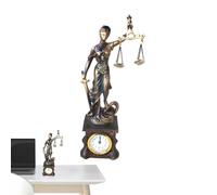 Justitia Figuren - 20 X 20 X 40 Cm, Kunstharz Tischfigur Mit Integrierter Uhr, Schreibtisch Skulptur Als Kunsthandwerk,für Sammler Bücherregal Fensterbank Schminktisch Nachttisch Schlafzimmer Wohnzimm