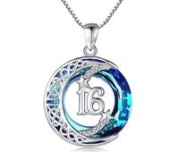 JUSTKIDSTOY Cadeau d'anniversaire pour femmes et filles - Collier celtique en argent sterling 925 avec pendentif lune et étoile avec cristal bleu - Bijoux pour sœur et amie, 20mm/0.78inch, Argent