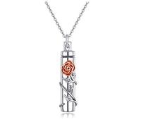 JUSTKIDSTOY Collier funéraire en argent sterling avec urne en forme de tournesol, rose/marguerite, pour femme, Height: 25mm/0.98inches; Thickness: 6.5mm, Argent sterling, Zircone cubique