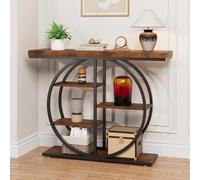 JUSTOGO Table console design industriel 105 cm, table d'appoint étroite avec 5 étagères, table basse en bois, table de couloir, table d'entrée, buffet pour couloir, salon, marron vintage