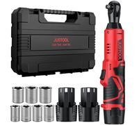 JUSTOOL Clé à Cliquet électrique Sans Fil 12 V 3/8" avec 2 Batteries de 2000 mAh Kit d'outils à Cliquet avec 7 Prises de Charge Rapide