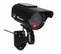 JUSTOP Caméra de vidéosurveillance factice pour intérieur/extérieur étanche avec lumière LED solaire ou batterie - Noir