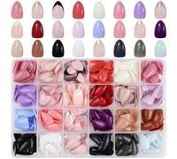 JUSTOTRY 24 Packs (576 PCS) Amande Faux Ongles Kit Court,French Press on Nails avec Patch,Ovale Faux Ongle avec Colle Pour Femme et Ado,Glossy Almond Faux Ongles à Coller Nail Art